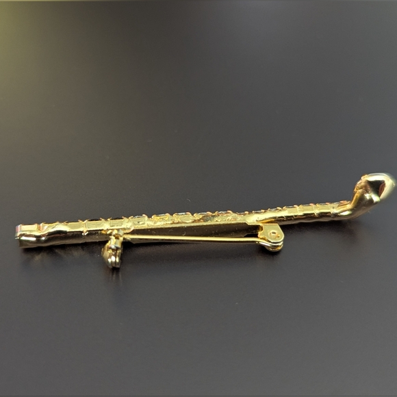 Vintage Rhinestone Golf Club Brooch Gold Toned Sparkling Clear and Black Pin - Picture 5 of 5